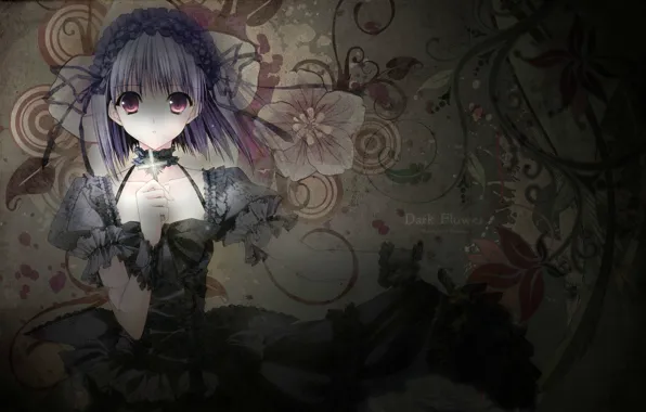 Picture girl, cross, ruffles, bezel, pattern, dark flower