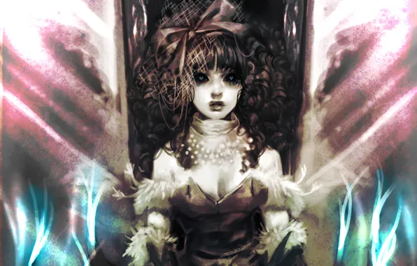 Picture girl, Gothic, curls, fur, bow