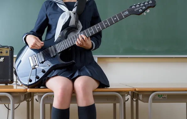 Picture girl, music, guitar, tool, legs