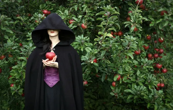 Girl, background, apples