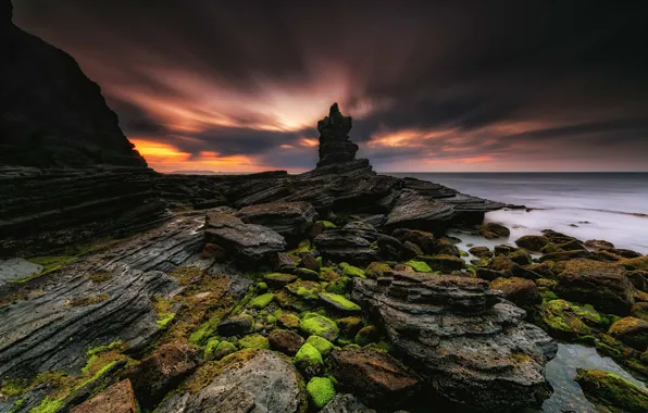 Sea, the sky, clouds, sunset, clouds, rock, stones, rocks