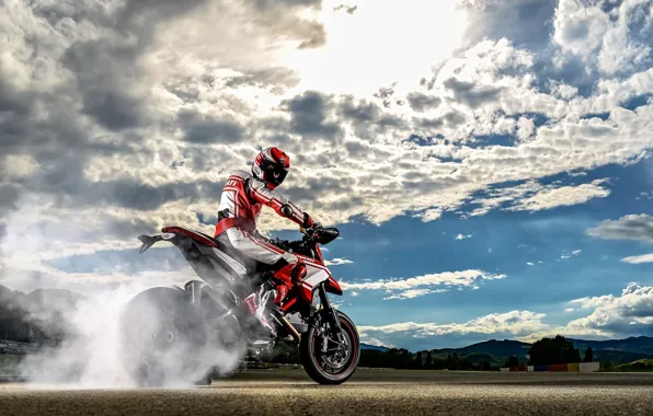 The sky, motorcycle, bike, Ducati, 2015, Hypermotard