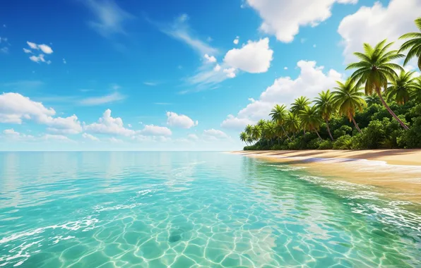 Beach, the sun, tropics, the ocean, Wallpaper, shore, art, wallpaper