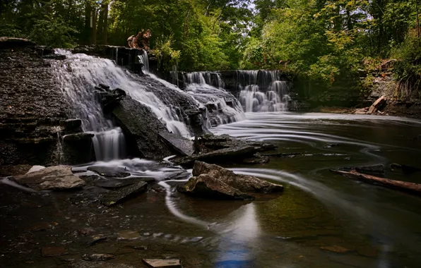 Forest, rocks, waterfall, Canada, Ontario