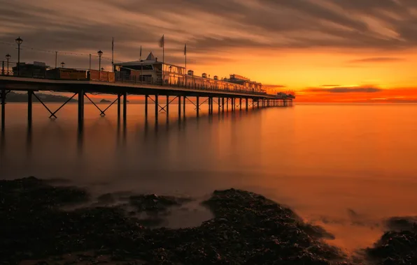 Sea, England, tide, pierce, glow, Paignton Pier