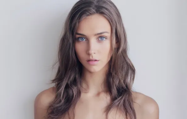 Blue eyes, model, look, youth, bare shoulders, Rachel Cook, light background
