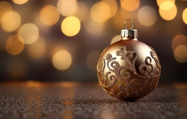 Picture ball, New Year, Christmas, golden, new year, Christmas, bokeh, ball