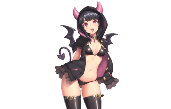 Demon, pantsu, bra, panties, horns, boobs, breast, anime