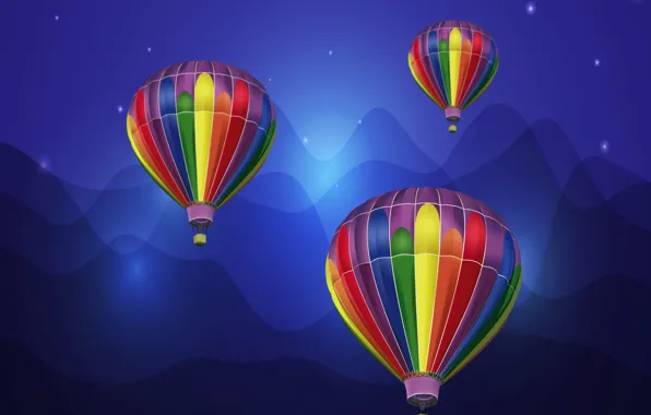 Mountains, air, sky blue, hot air ballon