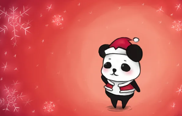Picture snow, snowflakes, style, figure, art, Panda, New year, Santa Claus