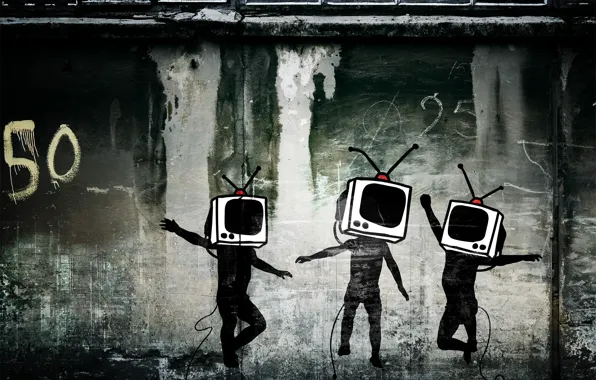 Wall, graffiti, TV