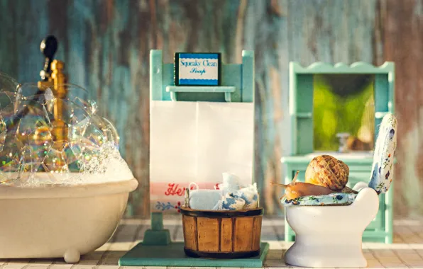 Foam, macro, bubbles, basket, snail, bathing, bath, toilet