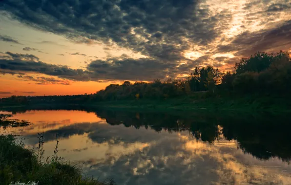 Picture autumn, clouds, sunset, river