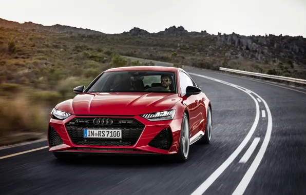 Road, car, machine, mountains, Audi, speed, red, front