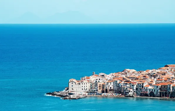 Sea, the sky, home, Italy, Cape, Sicily, Cefalu