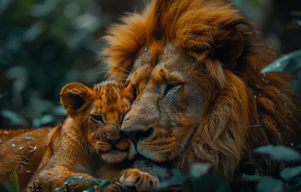 Kitty, Cub, Two, Lions, Digital art, Predators, AI art, The Art of Artificial Intelligence