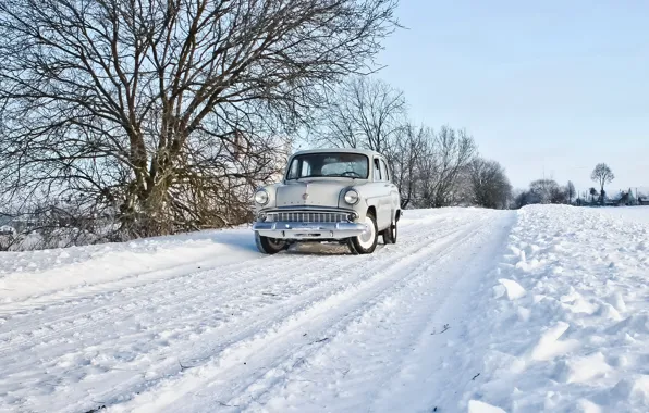Picture winter, road, machine, Moskvich 407