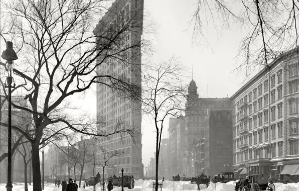 Winter, snow, retro, home, New York, USA, iron, 1921