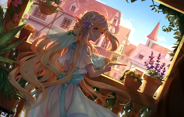 Girl, blonde, elf, long hair, pixiv fantasia, tagme (artist)