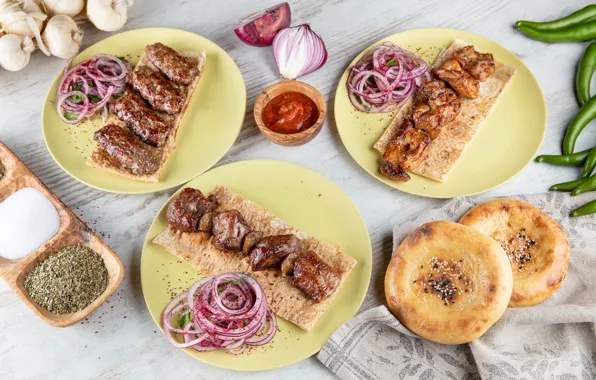 Kebab, spices, salt, pita