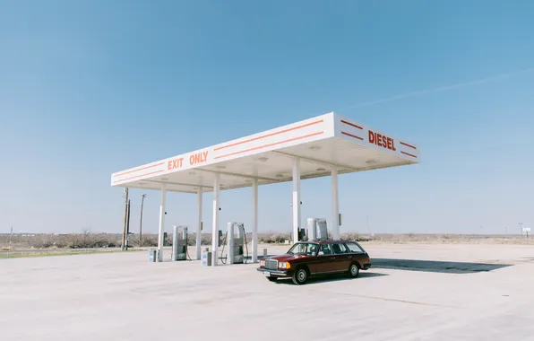 Picture the sky, shadow, car, solar, gas station