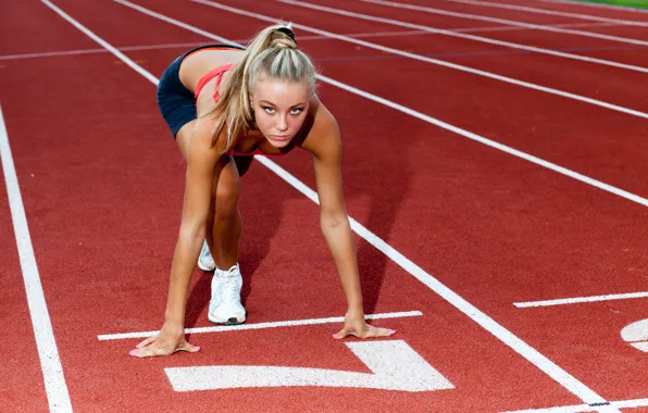 Look, athlete, treadmill, start, look, athlete, start, beautiful blonde