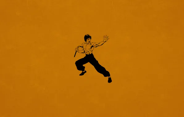 Picture minimalism, Bruce Lee, Bruce Lee, kung fu, dark orange, Nunchuck