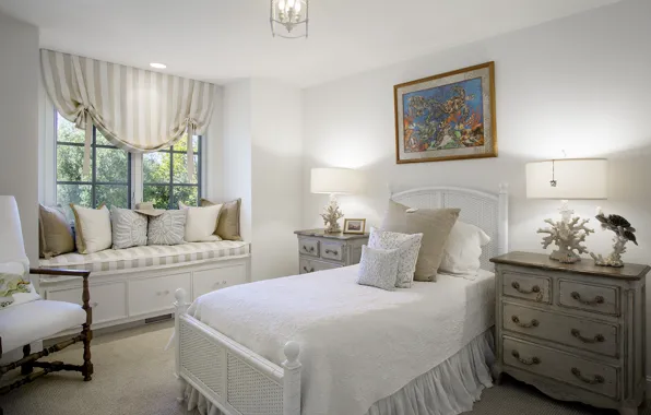 Design, bed, window, bedroom, chest