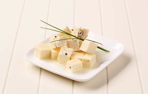 Greens, table, cheese, plate