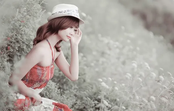Girl, hat, Asian