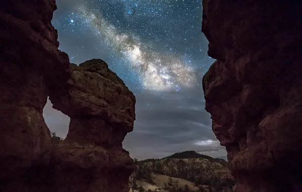 Night, rocks, canyon, USA, USA, the milky way, Utah, ЮтаLosee Canyon