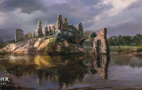 Water, river, ruins, art, rpg, CD Projekt RED, The Witcher 3: Wild Hunt, The Witcher …