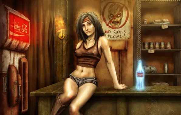 Picture girl, table, bar, Fallout, girls