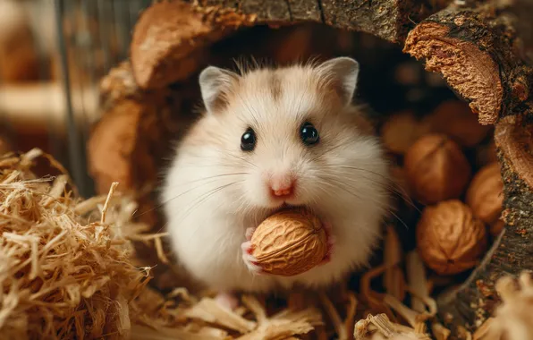 White, look, legs, hamster, nuts, face, rodent, meal