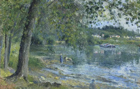 Landscape, nature, picture, Camille Pissarro, The banks of the River Oise in Auvers-sur-Oise