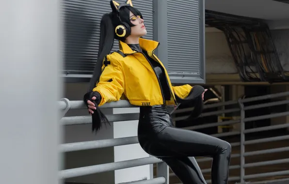 Latex, Asian, Model, Headphone, Bike, Woman, Jacket, Outdoor