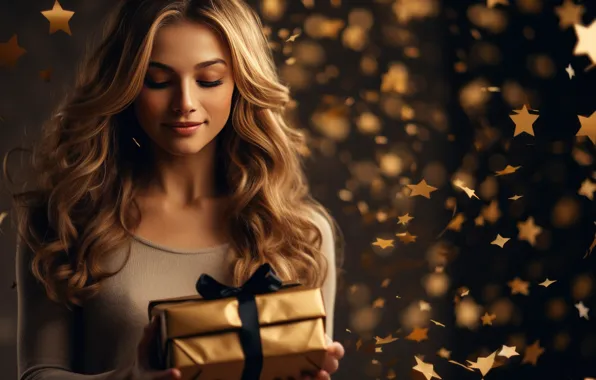 Girl, stars, joy, lights, eyelashes, smile, the dark background, mood