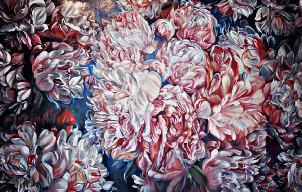 Flowers, painting, Peonies, single
