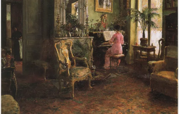 Picture room, chair, AN AFTERNOONS ENJOYMENT, woman at the piano, ARANDA