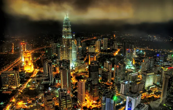 Night, the city, skyscrapers, Malaysia, Kuala Lumpur, The Impiana KLCC