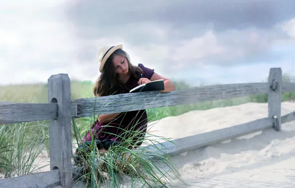 Picture girl, mood, the fence, book