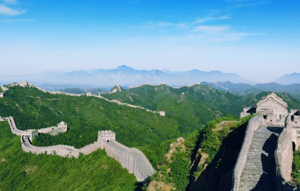 Trees, mountains, China, The great wall of China