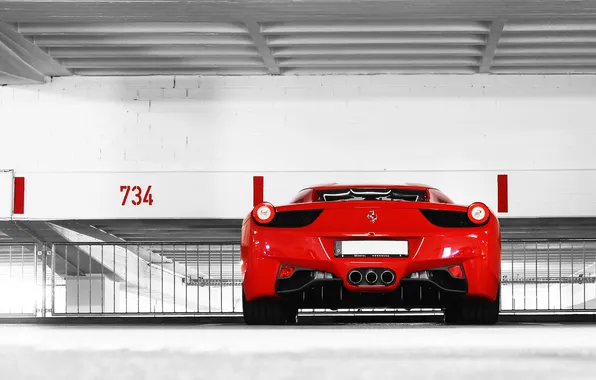 Red, Parking, red, ferrari, Ferrari, rooms, 458 italia, back