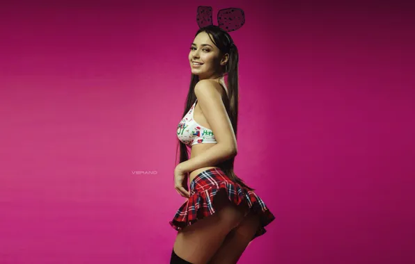 Ass, girl, smile, mood, skirt, mini, brunette, hairstyle