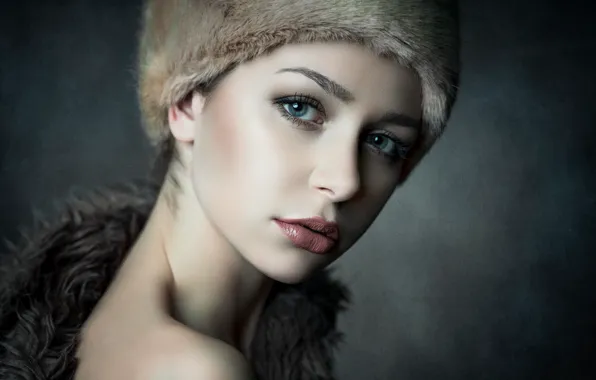 Picture look, girl, face, background, hat, portrait, makeup, fur