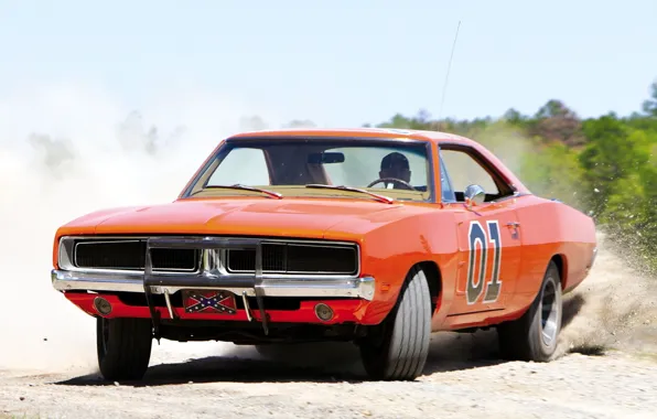 Orange, background, dust, skid, Dodge, 1969, Dodge, Charger