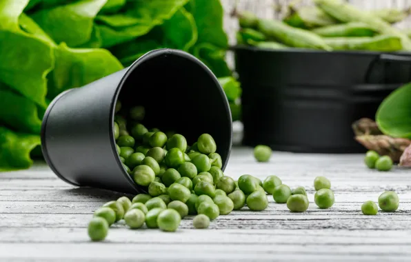 Green, peas, bucket
