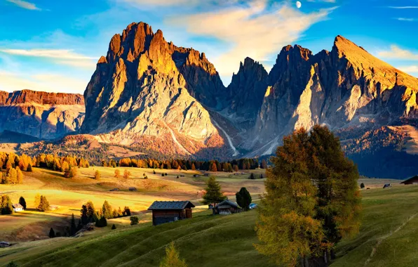 Trees, landscape, mountains, nature, home, Italy, meadows, The Dolomites