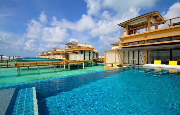The sky, tropics, pool, house, resort, Bungalow