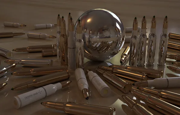 Picture reflection, Shine, ball, bullets, cartridges, sleeve